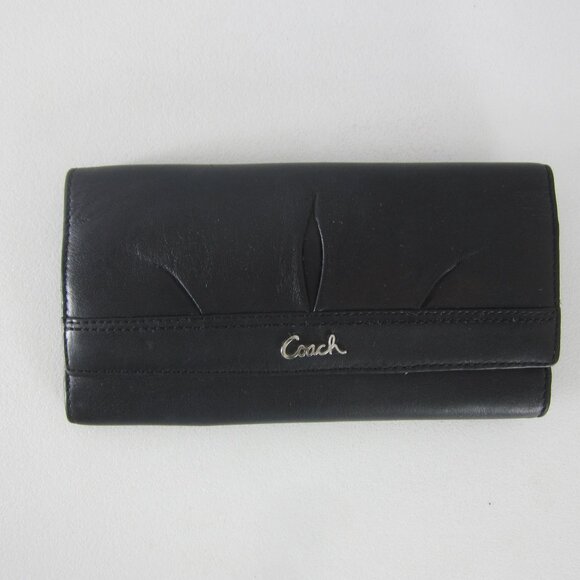 Vtg Coach Black Soft Leather Soho Pleated Trifold Wallet Rectangular Checkbook - Picture 1 of 9